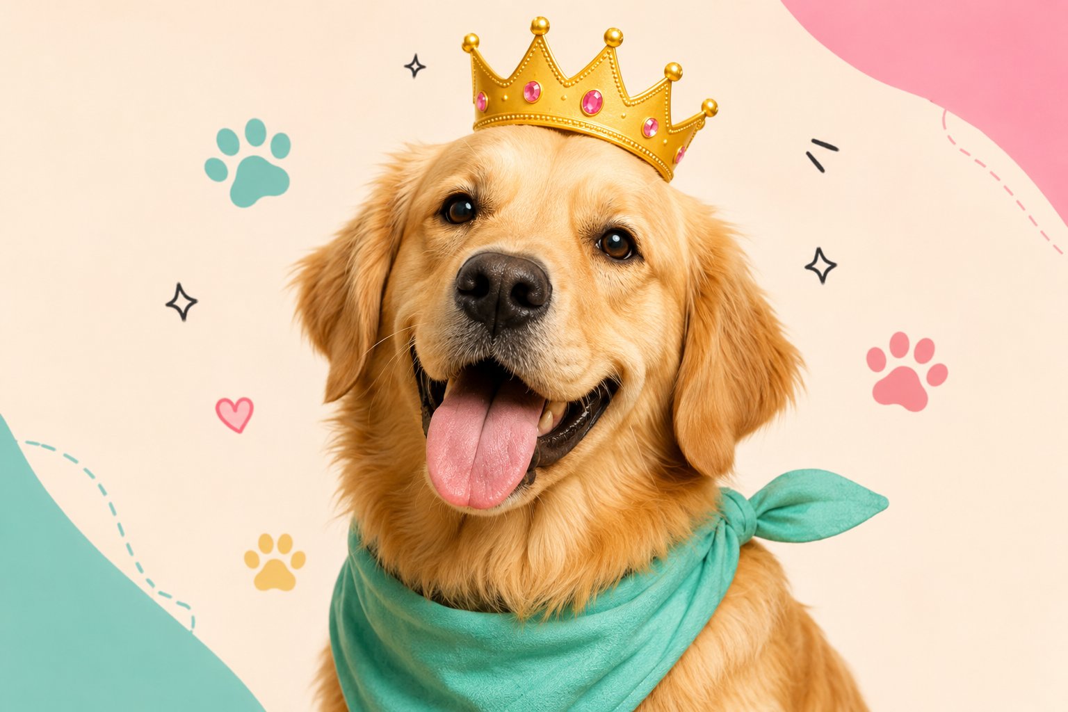 Golden retriever with crown