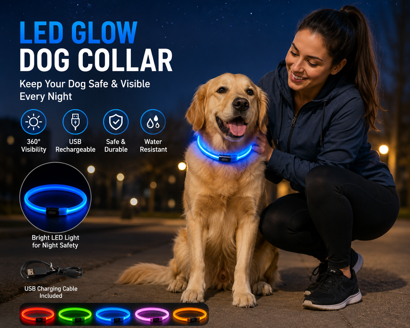 USB Rechargeable LED Glow Dog Collar Amazon India